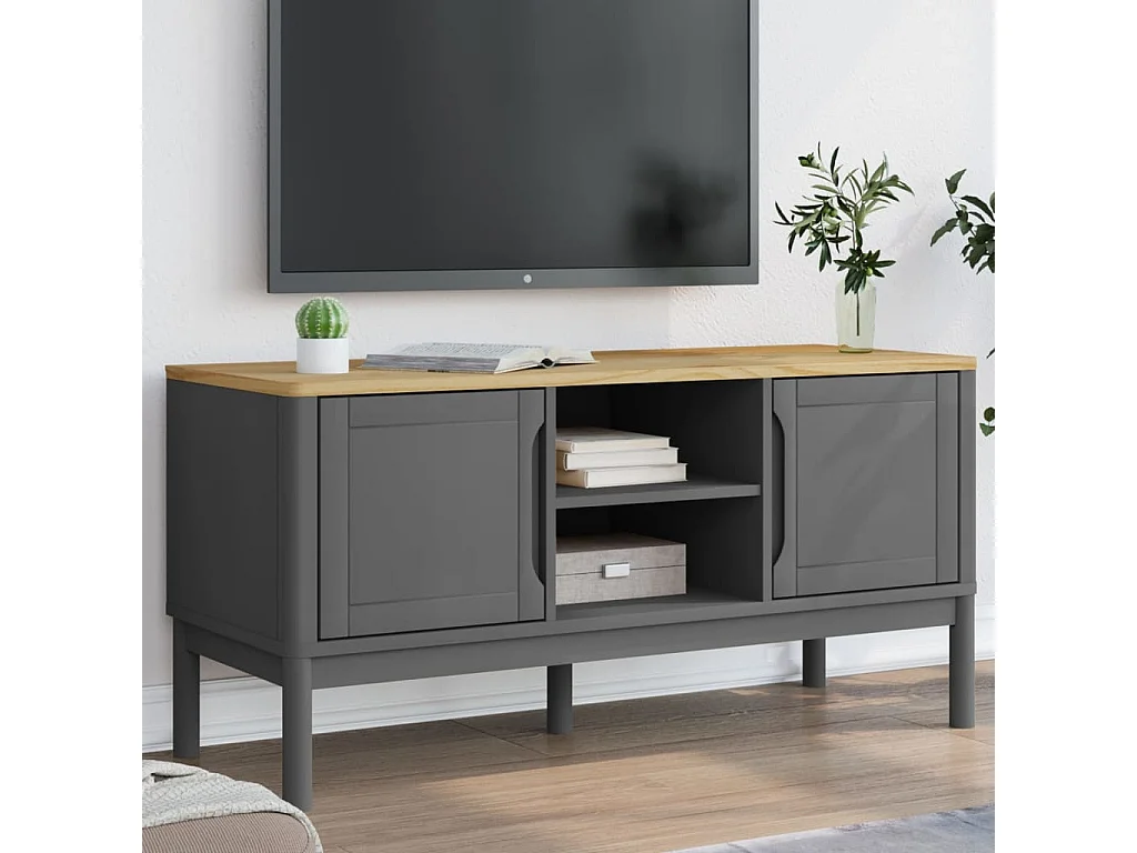 Móvel de TV FLORO 114x43x55 cm madeira de pinho maciça cinzento PT774068