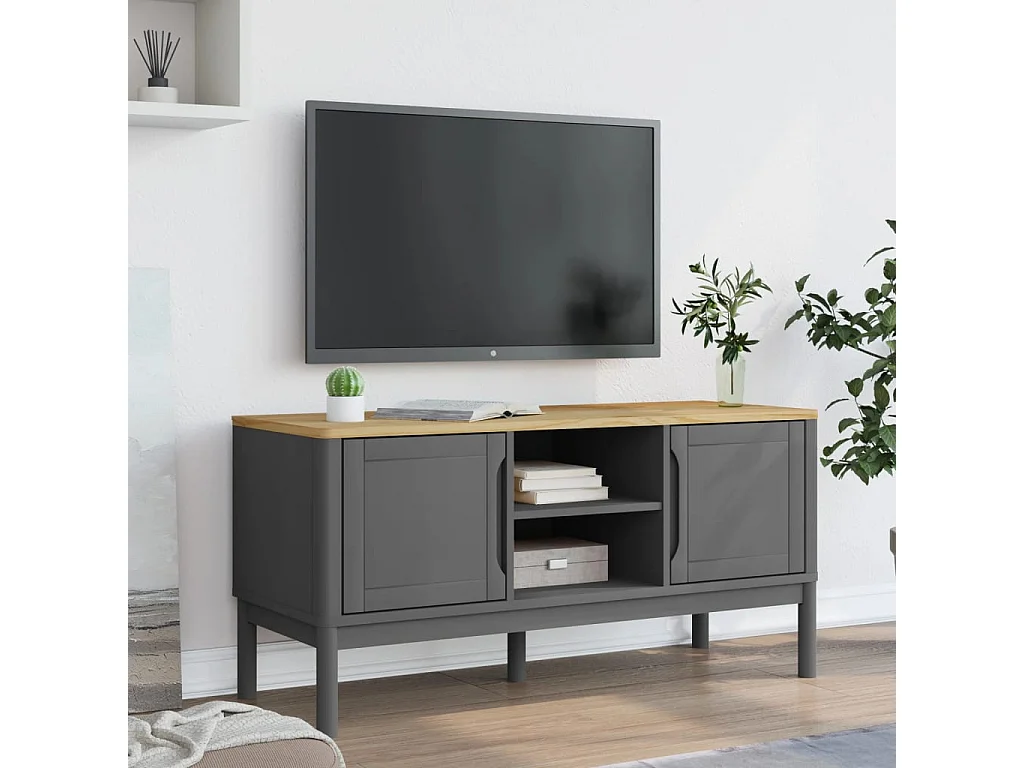 Móvel de TV FLORO 114x43x55 cm madeira de pinho maciça cinzento PT774068