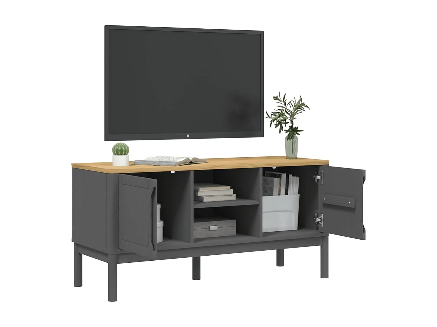 Meuble TV FLORO gris 114x43x55 cm bois massif de pin FR48187