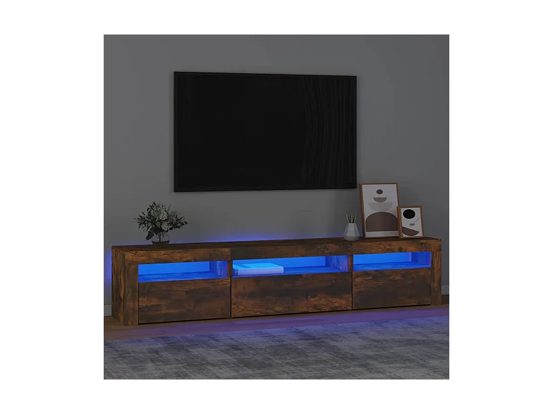 Meuble TV avec lumières LED Chêne fumé 195x35x40 cm FR86986