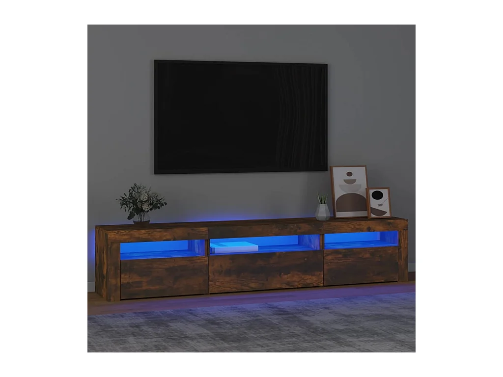 Meuble TV avec lumières LED Chêne fumé 195x35x40 cm FR86986