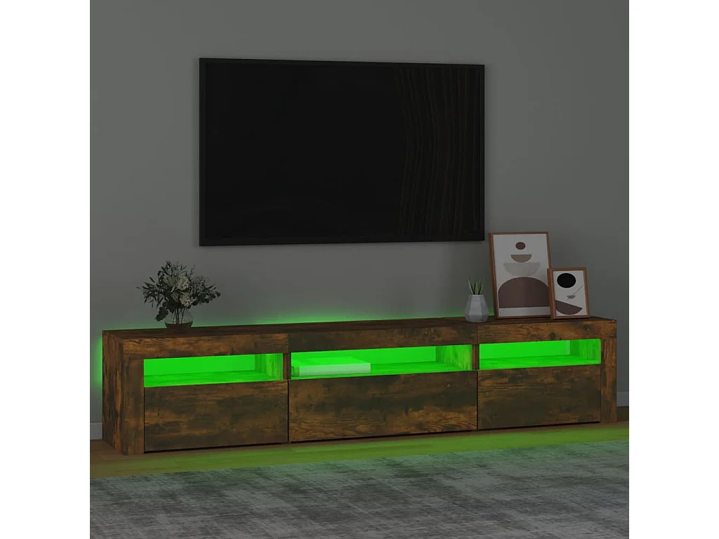 Meuble TV avec lumières LED Chêne fumé 195x35x40 cm FR86986