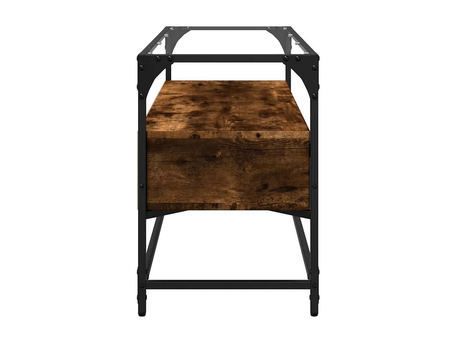 Meuble TV avec dessus en verre chêne fumé bois d'ingénierie FR88573