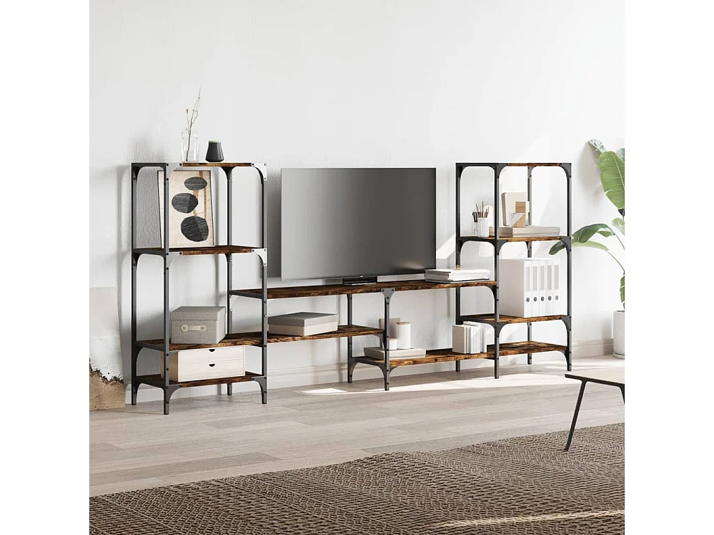 Mueble de TV madera ingeniería roble ahumado 206,5x28,5x95 cm ES653474