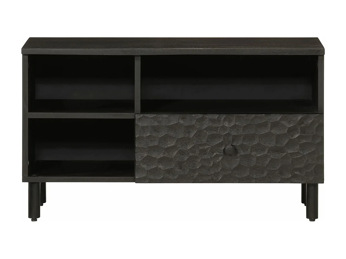 Mueble de TV madera maciza de mango negro 80x33x46 cm ES953602