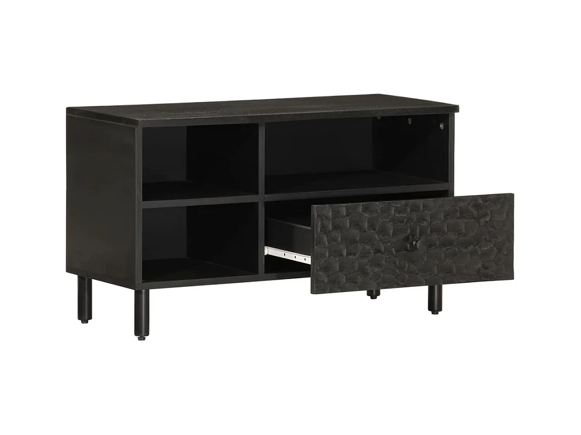Meuble TV noir 80x33x46 cm bois massif de manguier FR57678