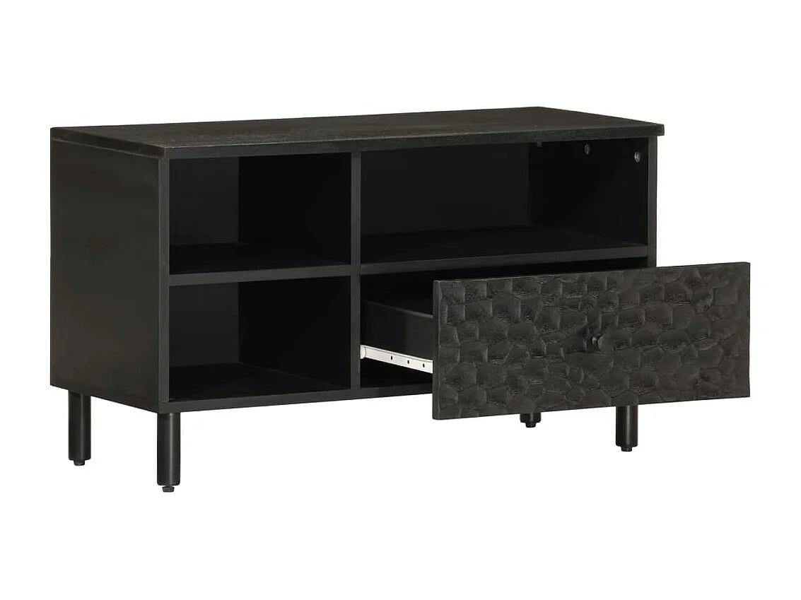 Meuble TV noir 80x33x46 cm bois massif de manguier FR57678