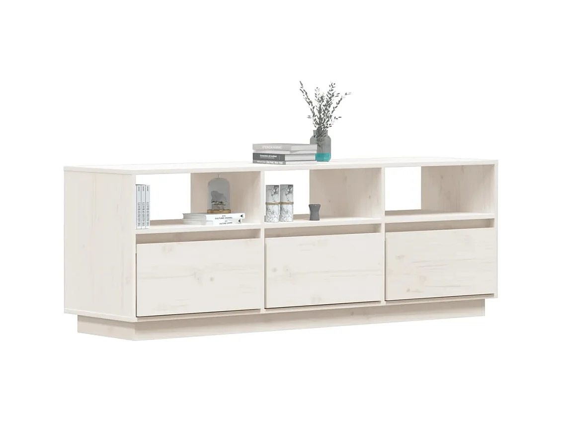 Meuble TV Blanc 140x37x50 cm Bois de pin massif FR58401
