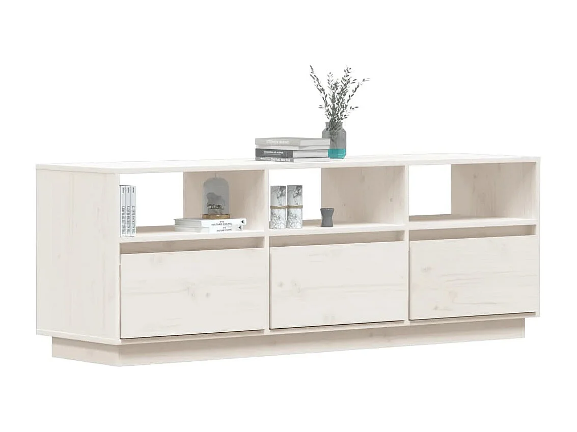 Meuble TV Blanc 140x37x50 cm Bois de pin massif FR58401