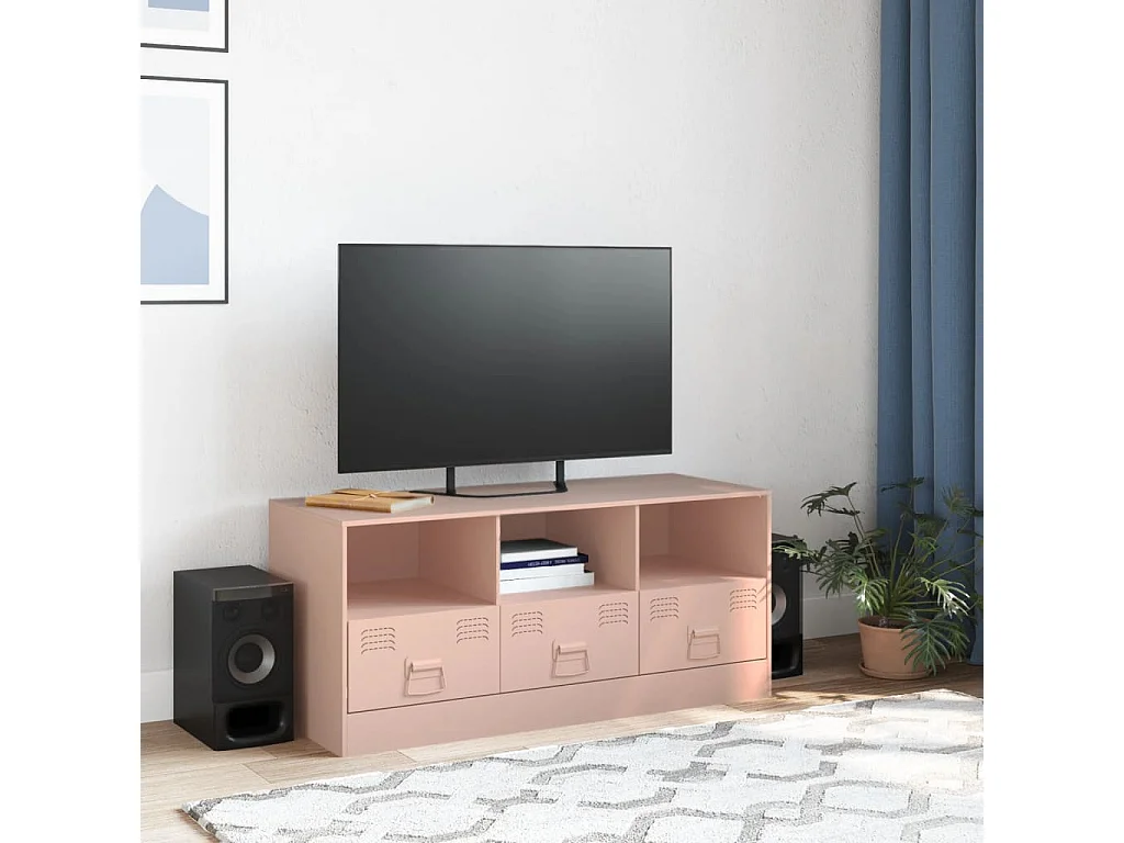 Meuble TV rose 99x39x44 cm acier FR32459