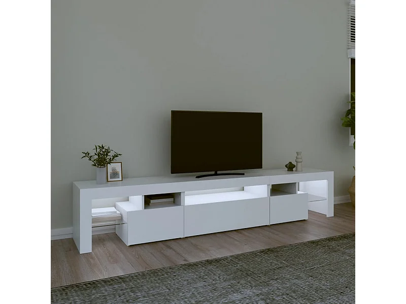 Meuble TV avec lumières LED Blanc 215x36,5x40 cm FR20213