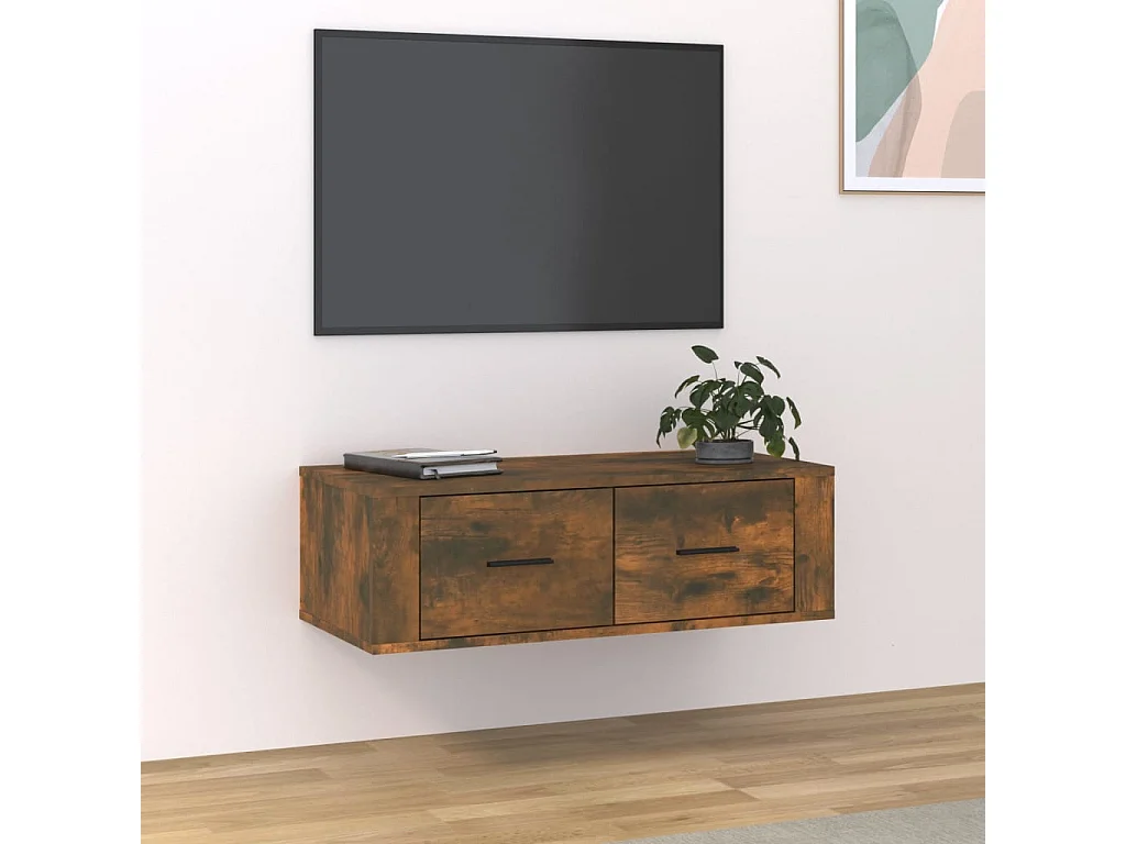 Armário TV suspenso 80x36x25 cm deriv. madeira carvalho fumado PT817471