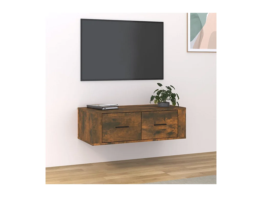 Meuble TV suspendue Chêne fumé 80x36x25 cm Bois d'ingénierie FR17956