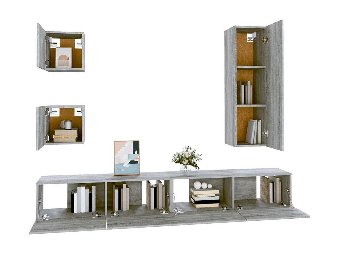 Set de muebles para TV 5 pzas madera contrachapada gris Sonoma ES157081