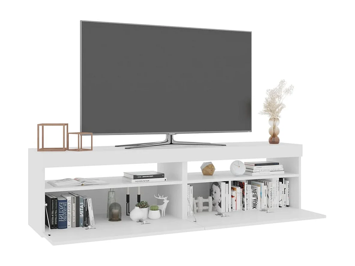 Meubles TV 2 pcs avec lumières LED Blanc brillant 75x35x40 cm FR54435