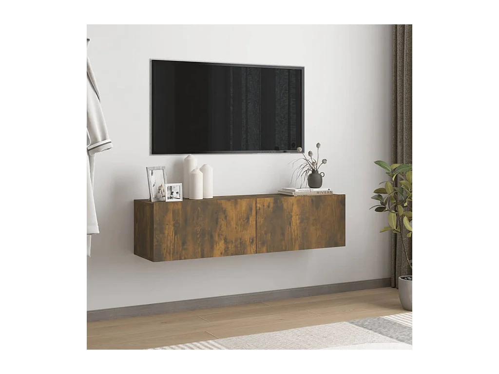 Meuble TV murale Chêne fumé 120x30x30 cm Bois d'ingénierie FR18564