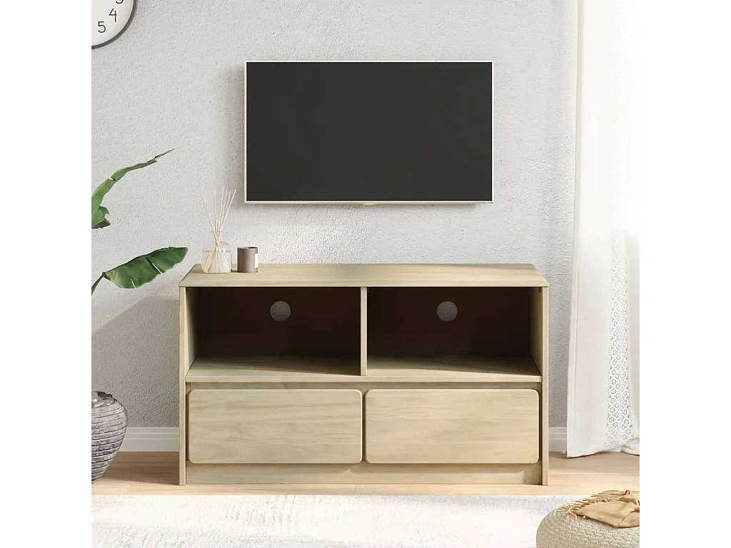 Mueble de TV SAUDA madera maciza pino color roble 99x43x55 cm ES534115