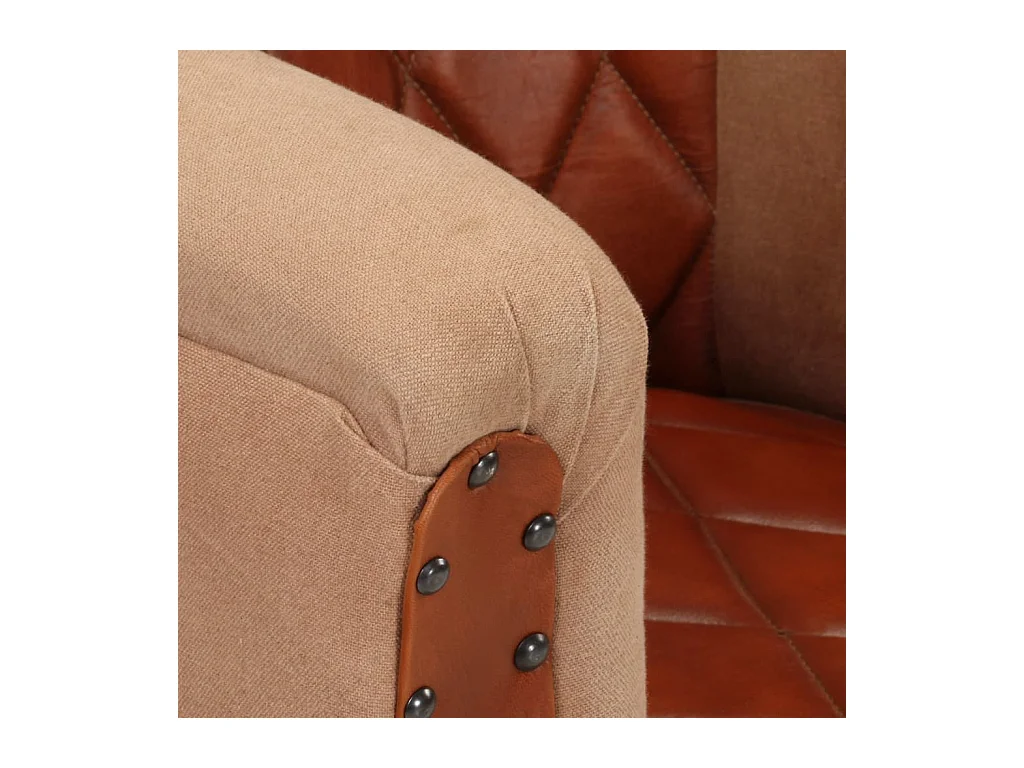 Poltrona em couro genuíno e mangueira maciça castanho PT489435