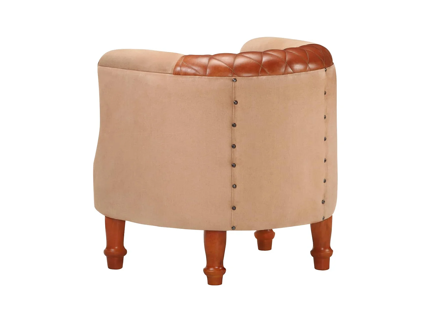 Poltrona em couro genuíno e mangueira maciça castanho PT489435