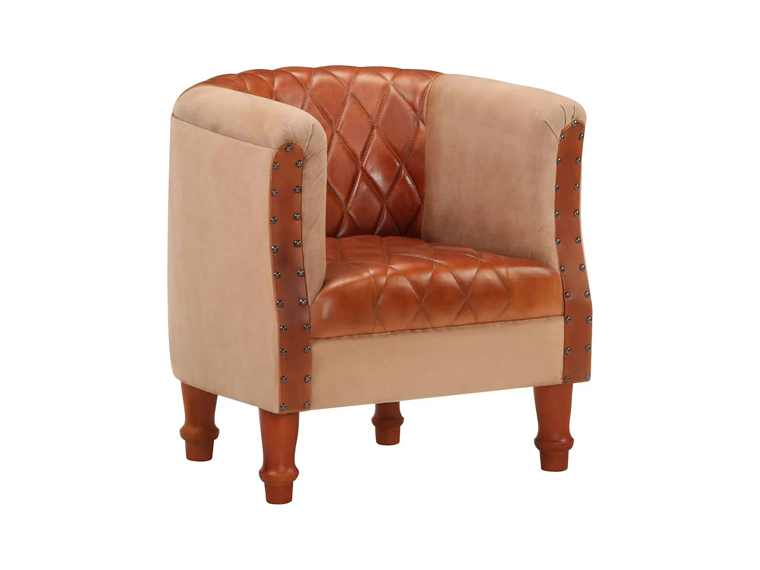 Poltrona em couro genuíno e mangueira maciça castanho PT489435