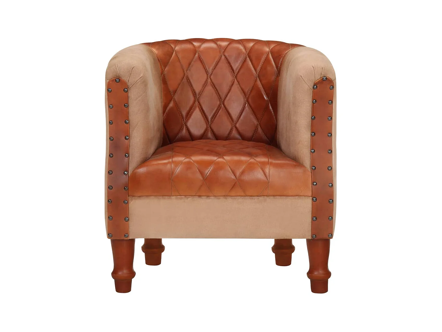 Poltrona em couro genuíno e mangueira maciça castanho PT489435