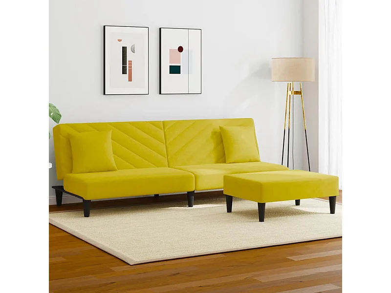 2 pcs conjunto de sofás com almofadas veludo amarelo PT680451