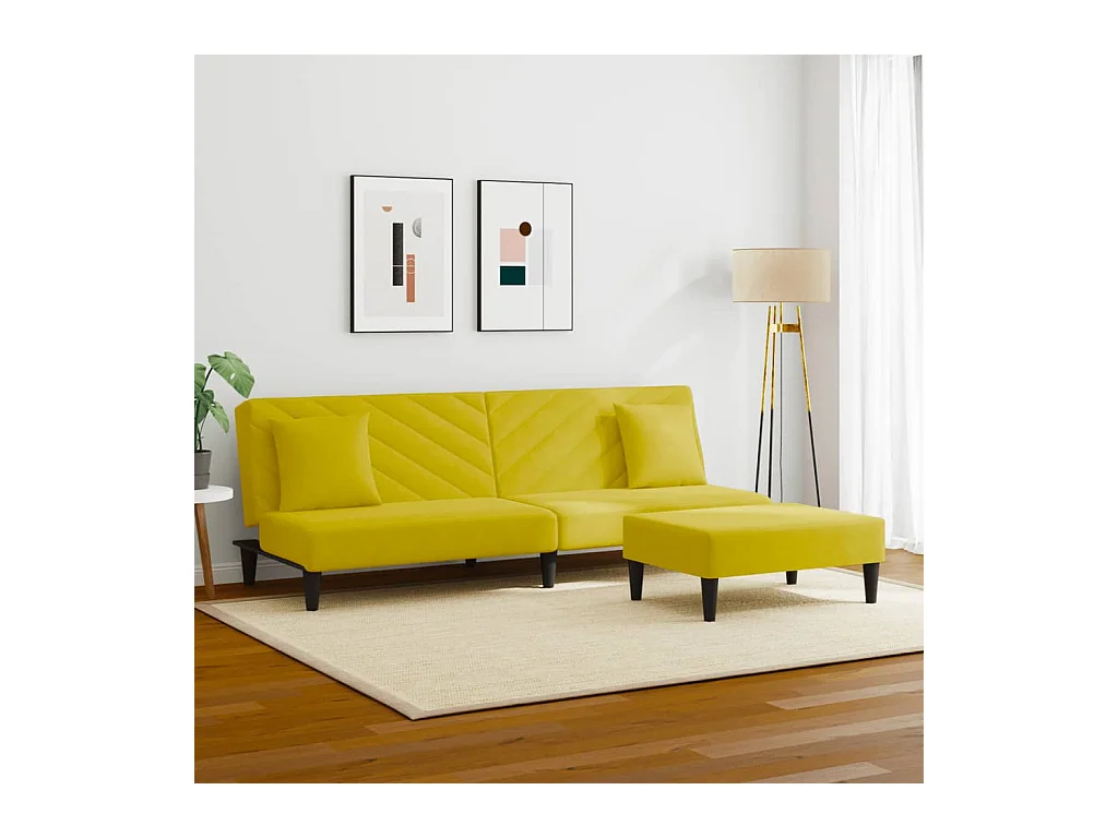 Ensemble de canapés 2 pcs avec coussins jaune velours FR71603