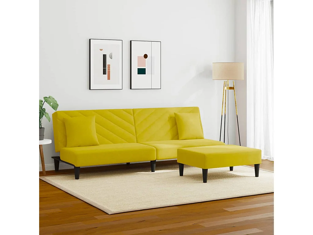 2 pcs conjunto de sofás com almofadas veludo amarelo PT680451