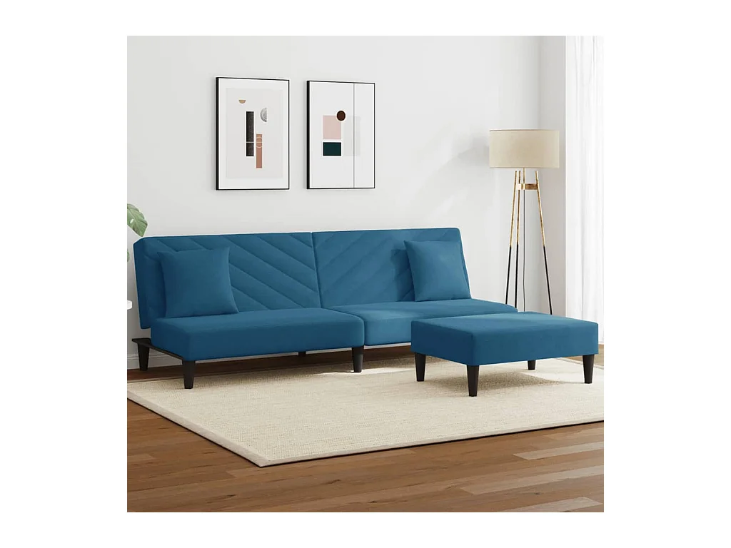 Ensemble de canapés 2 pcs avec coussins bleu velours FR49976