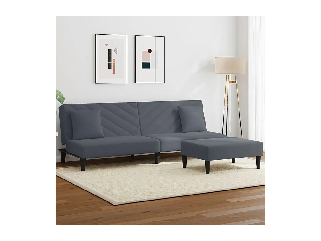 Ensemble de canapés 2 pcs avec coussins gris foncé velours FR48851