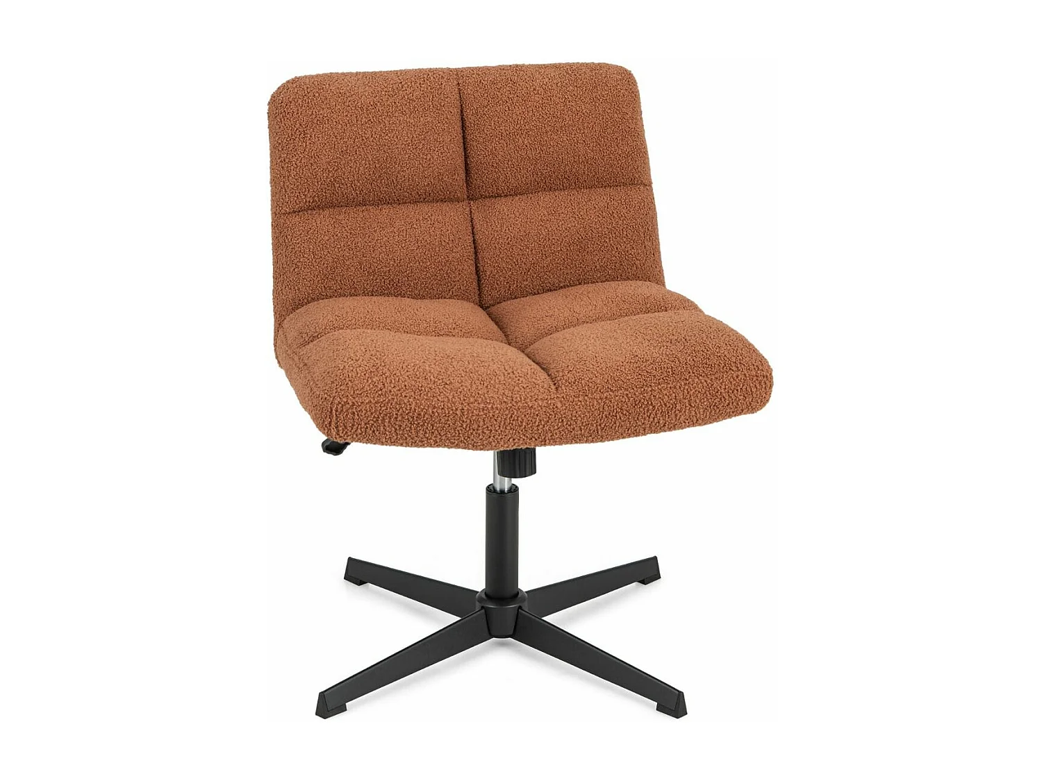 Fauteuil de Salon en Tissu Bouclette, Chaise Coiffeuse à Pieds Croisés Métal, Hauteur Réglable, pour Salon, Chambre, Bureau, Charge 150 kg, Marron
