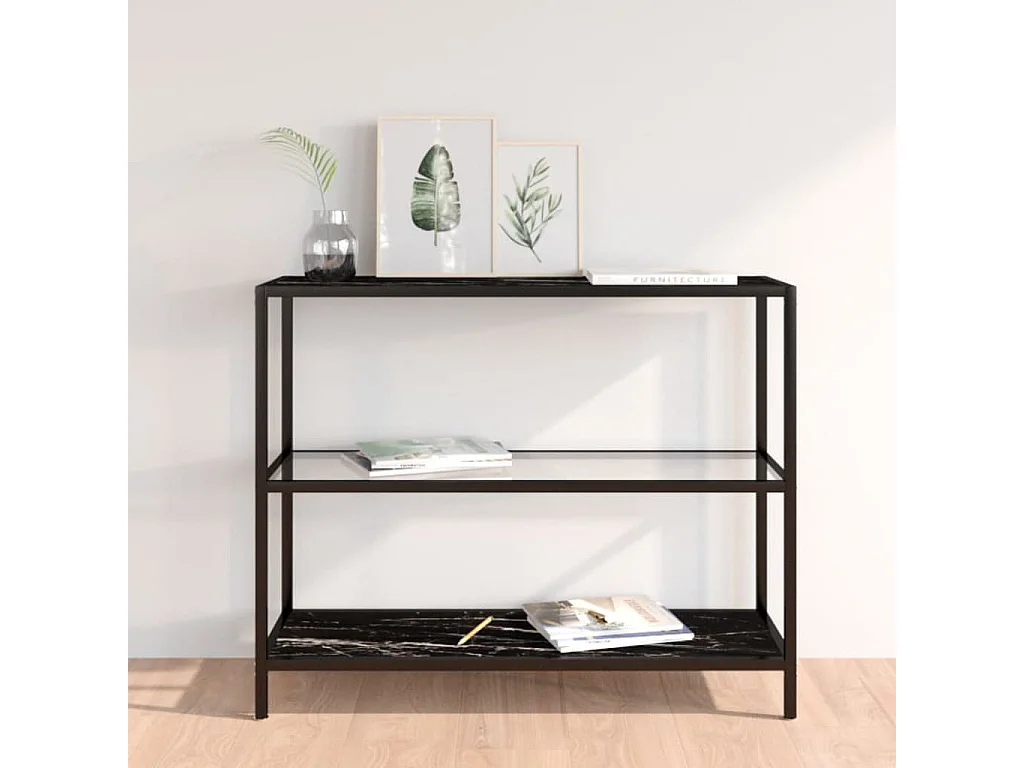 Schap 100x36x90 cm gehard glas transparant zwartmarmerkleurig BE675029