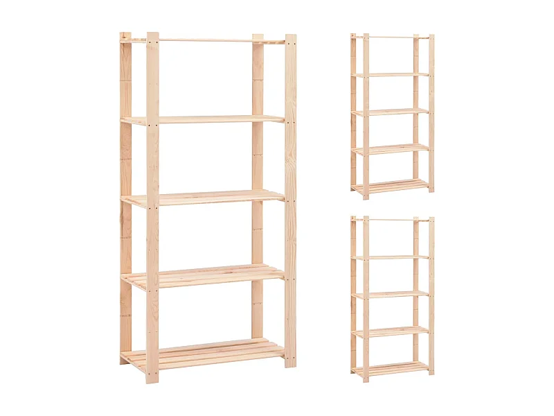 Lot de 3 Étagères de rangement à 5 niveaux 80x38x170 cm Pin 250 kg FR23557