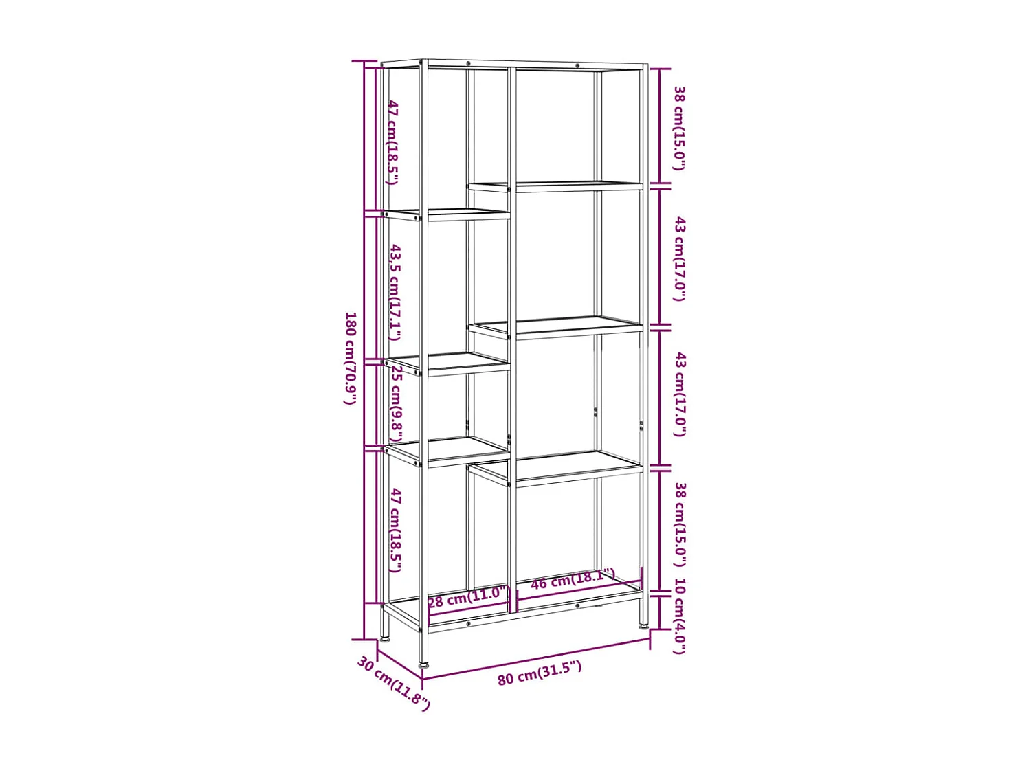 Étagère à livres 80x30x180 cm Acier et bois d'ingénierie FR24027