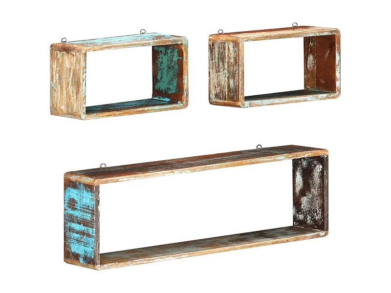 Juego de estantes cubo de pared 3 pzas madera maciza reciclada ES666301
