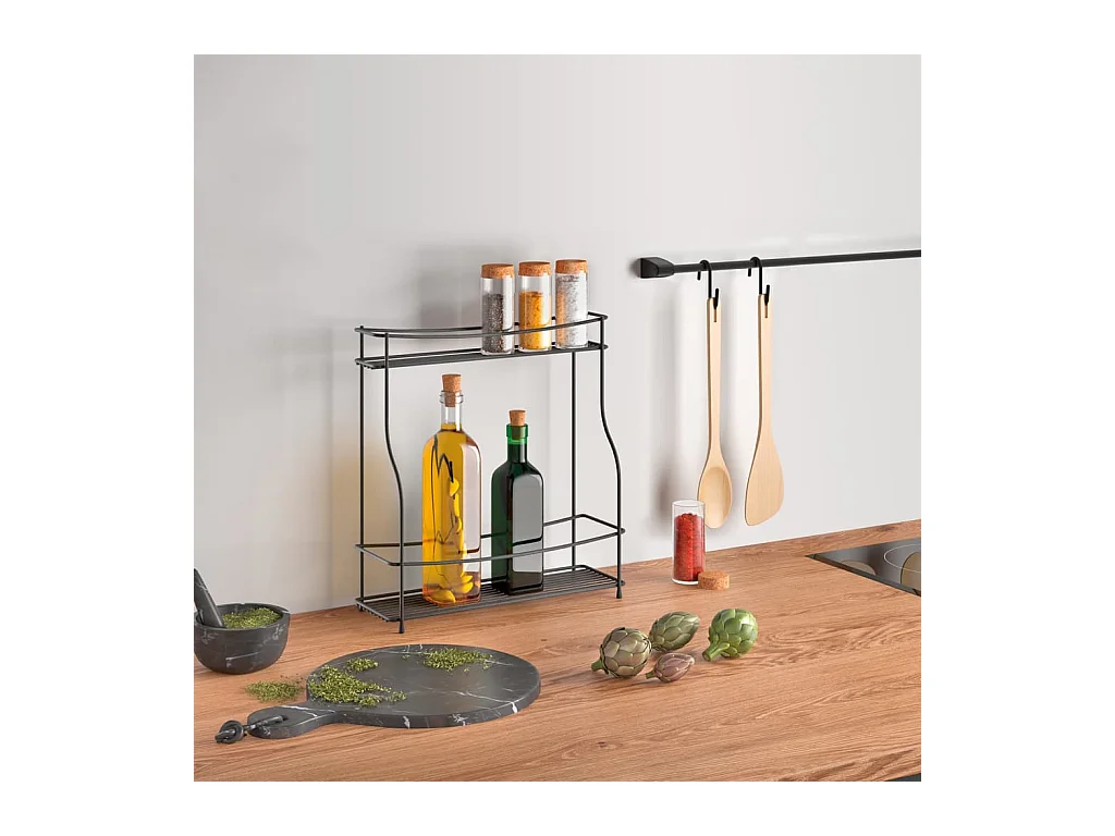Étagère à épices à 2 niveaux Basalmico Noir FR49821
