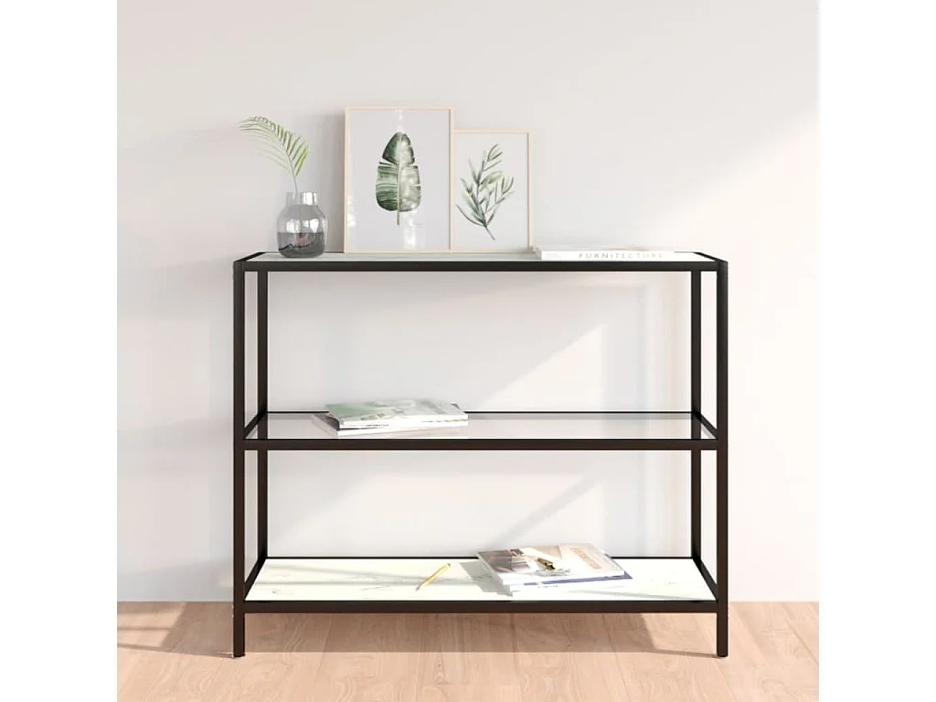 Étagère transparent et marbre blanc 100x36x90 cm verre trempé FR30556