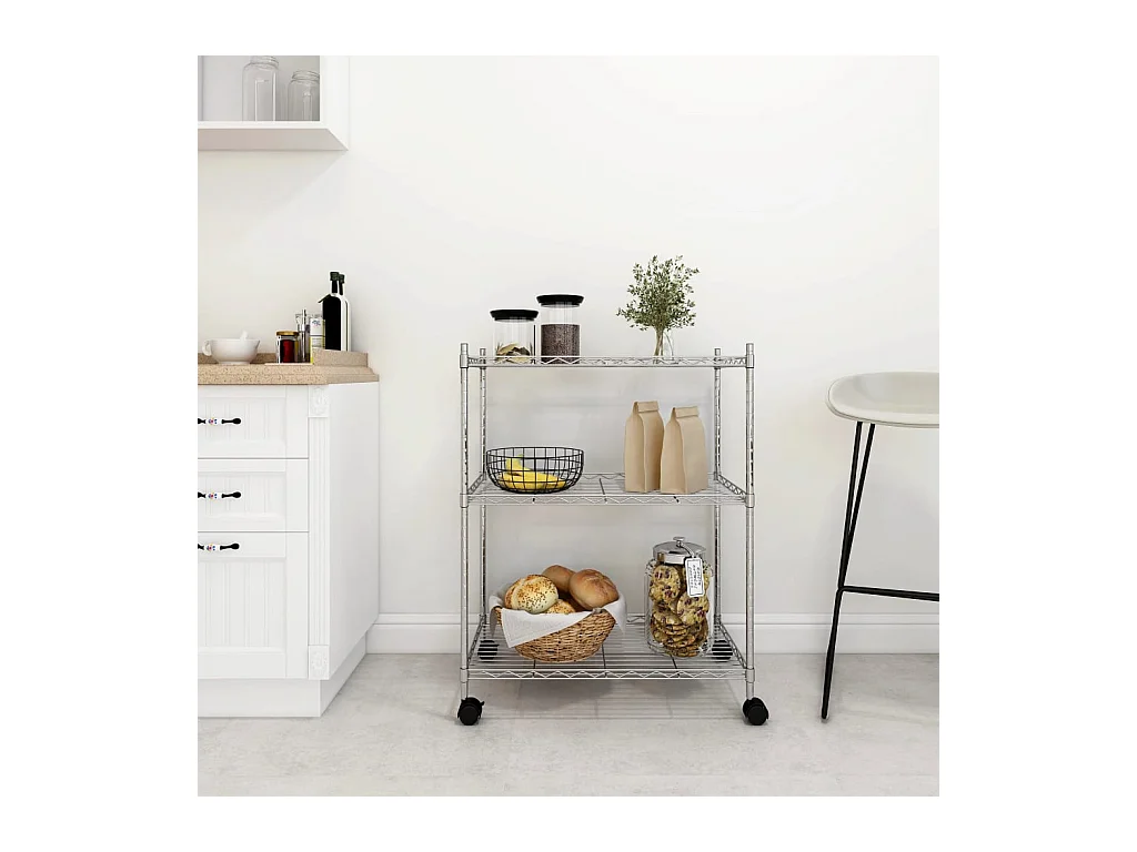 Étagère de rangement 3 niveaux et roues 60x35x81cm chrome 150kg FR53920
