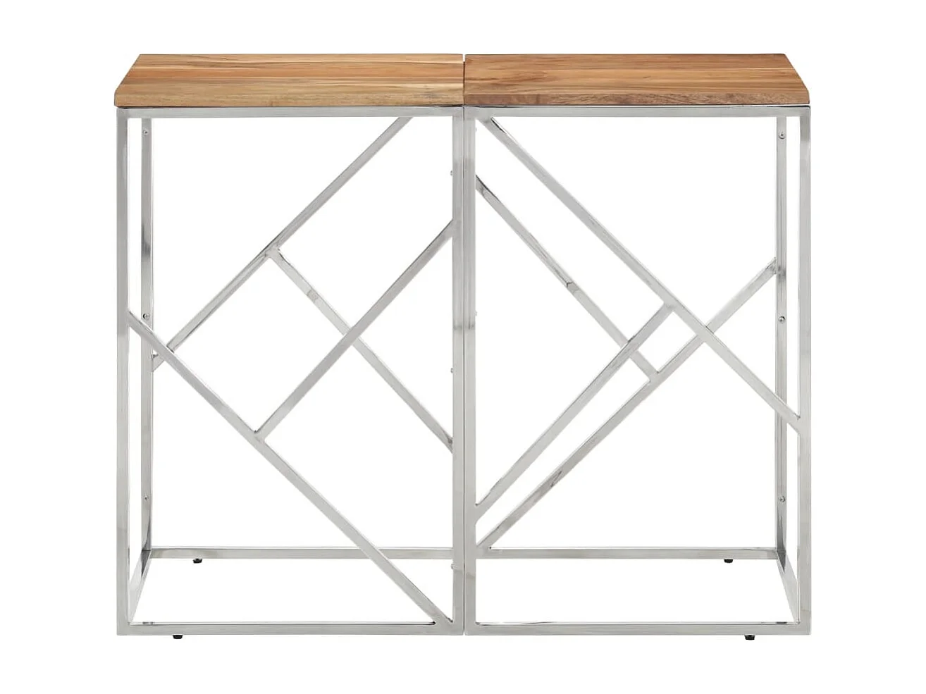 Table console argenté acier inoxydable et bois massif d'acacia FR54748