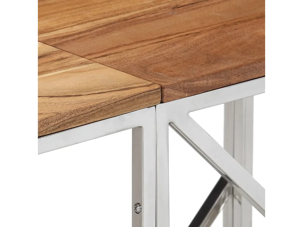 Table console argenté acier inoxydable et bois massif d'acacia FR54748