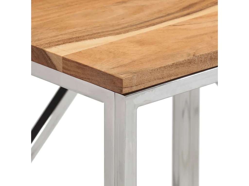 Table console argenté acier inoxydable et bois massif d'acacia FR54748