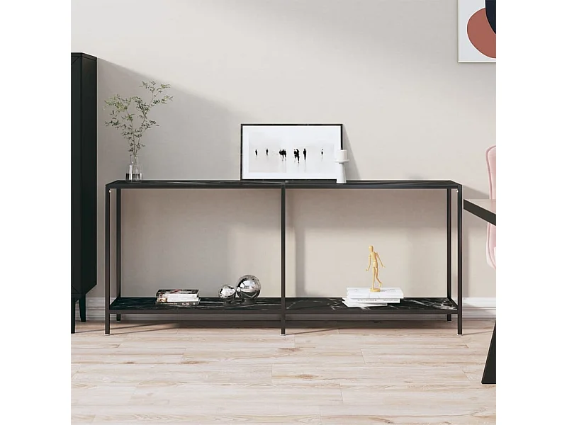 Mesa consola preto 180x35x75,5 cm vidro temperado PT942541
