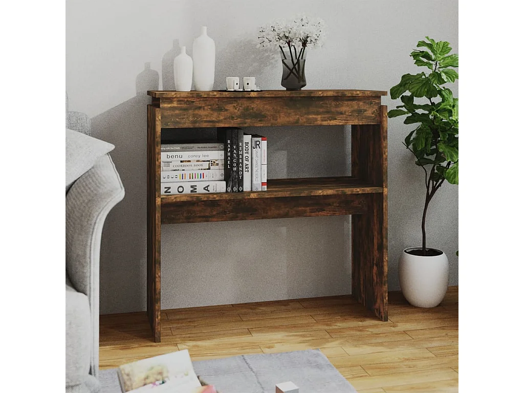 Table console Chêne fumé 80x30x80 cm Bois d'ingénierie FR80332