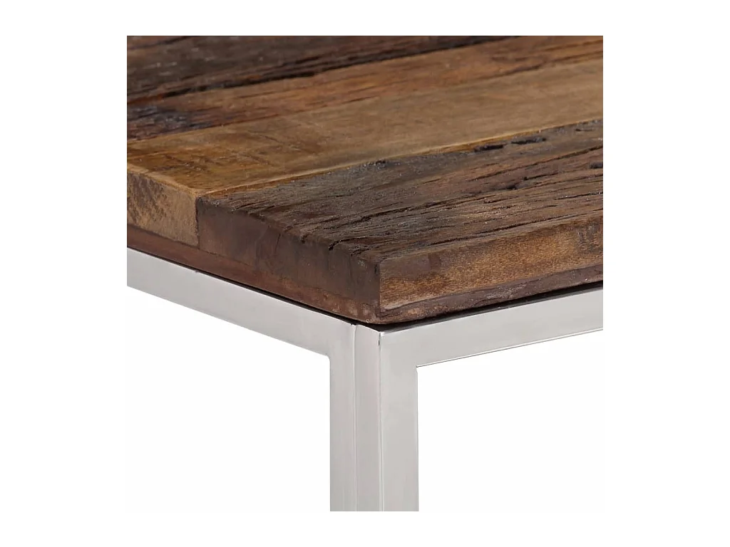 Table console argenté acier inoxydable et bois de mélèze massif FR30157