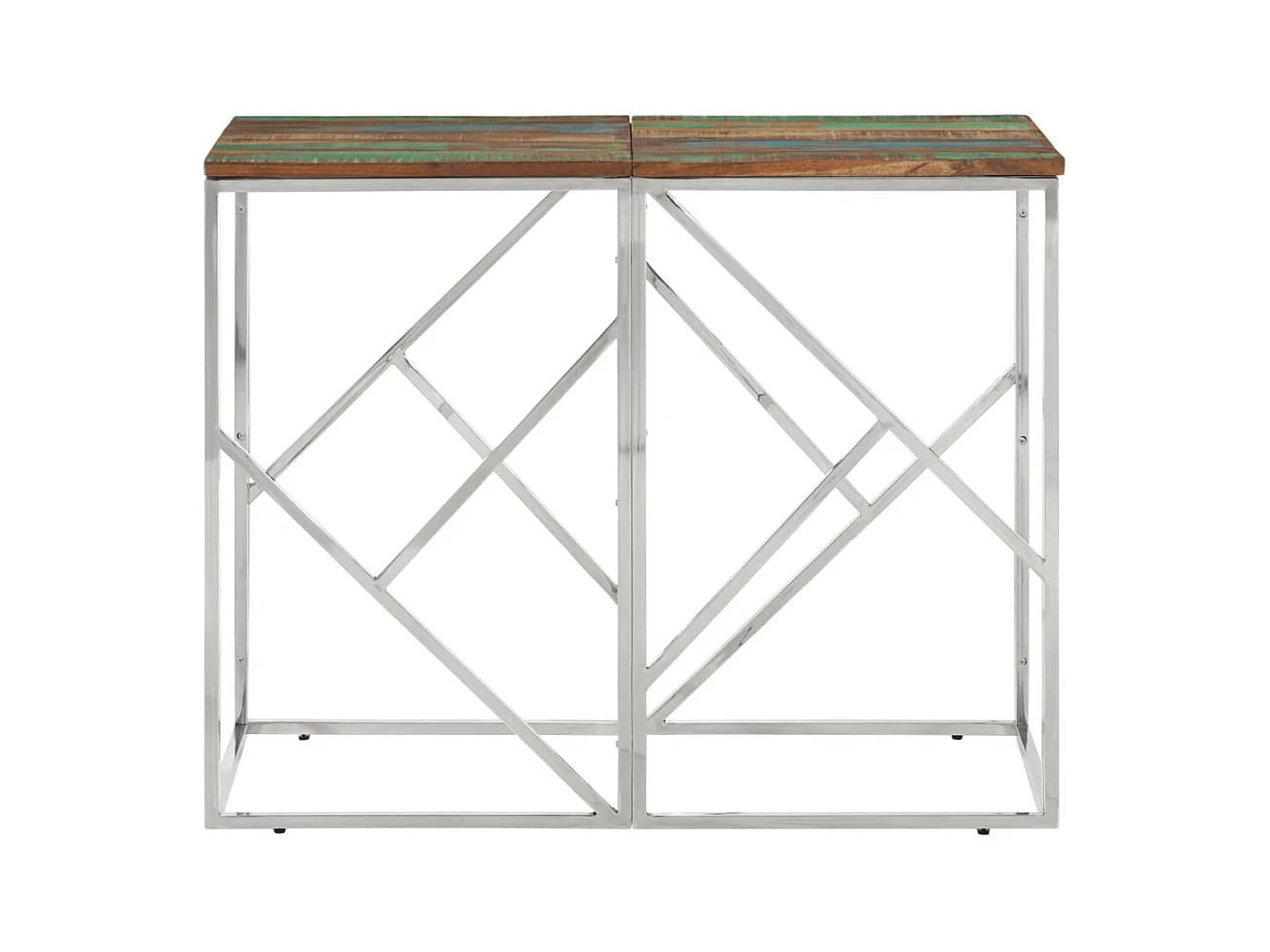 Mesa consola acero inoxidable madera maciza reciclada plateada ES783156
