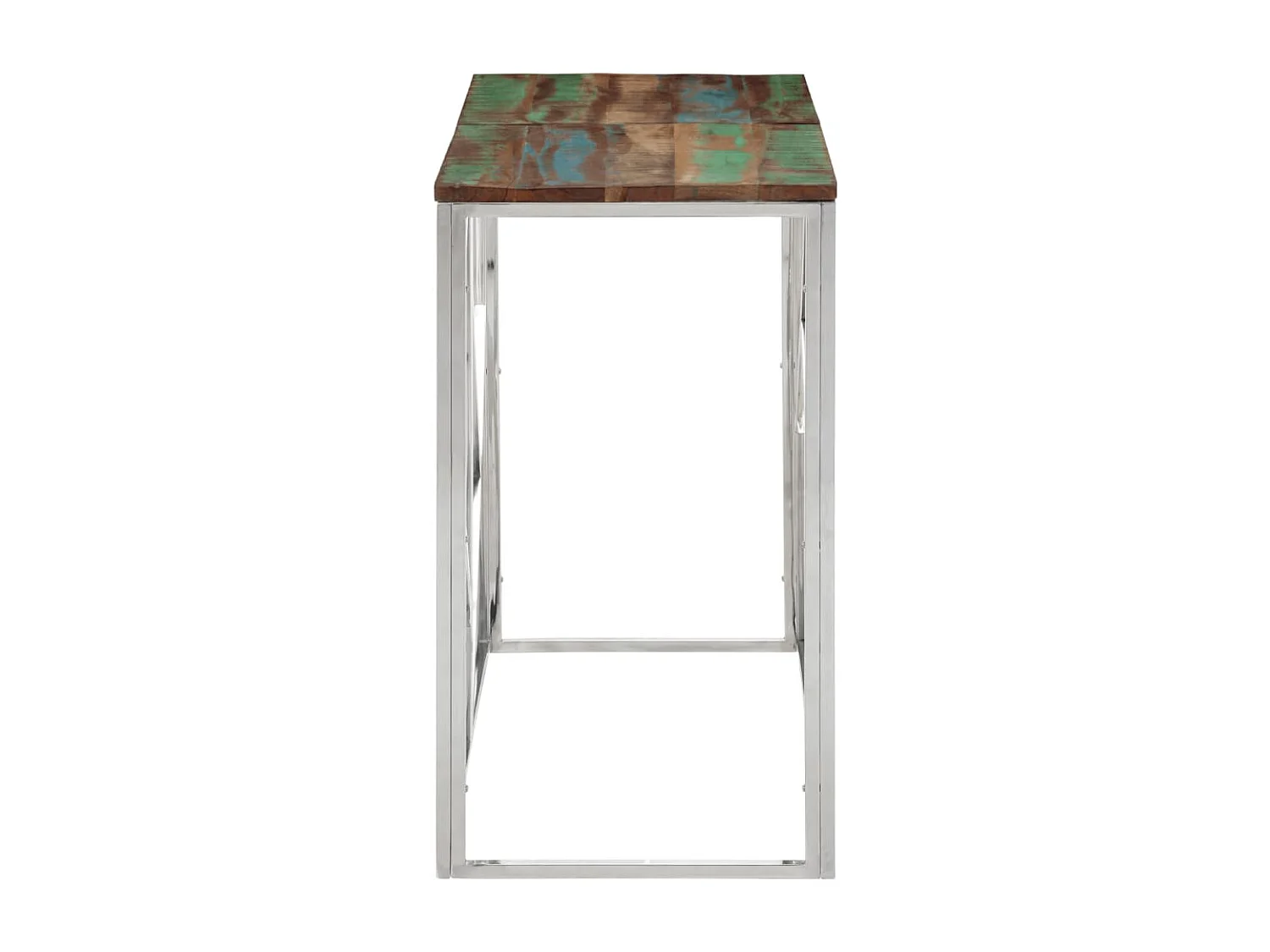 Mesa consola acero inoxidable madera maciza reciclada plateada ES783156