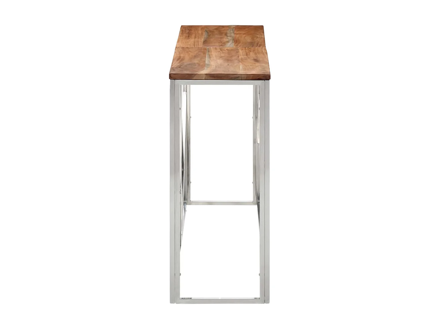 Table console argenté acier inoxydable et bois massif d'acacia FR78363