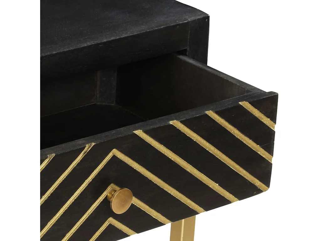 Table console Noir et doré 90x30x75 cm Bois de manguier massif FR57517