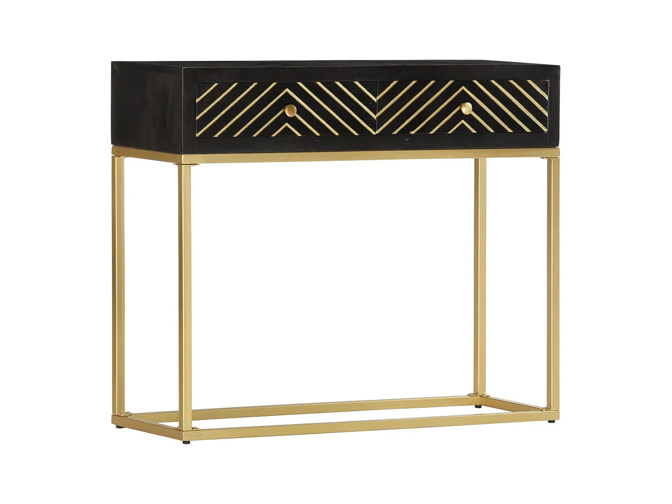 Table console Noir et doré 90x30x75 cm Bois de manguier massif FR57517