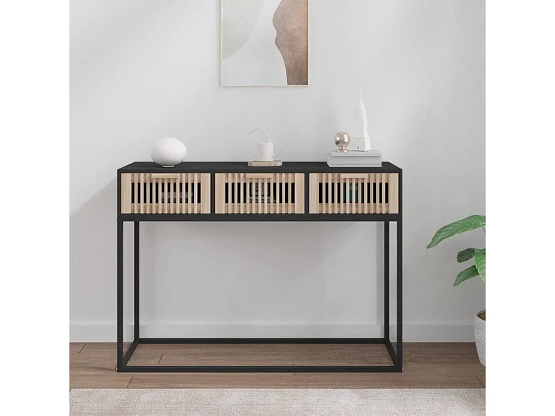 Table console noir 105x30x75 cm bois d'ingénierie et fer FR95421
